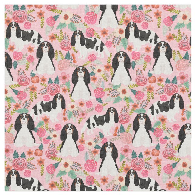 Cavalier King Charles Spaniel Florals Stoff (Nahaufnahme)