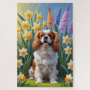 Cavalier King Charles Spaniel Frühlingsblumen