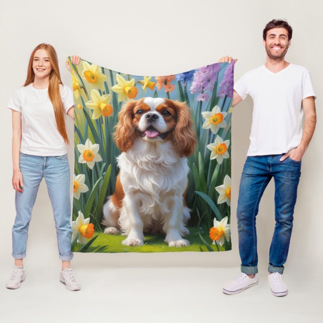 Cavalier King Charles Spaniel Frühlingsblumen  Fleecedecke (Beispiel)