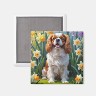 Cavalier King Charles Spaniel Frühlingsblumen  Magnet