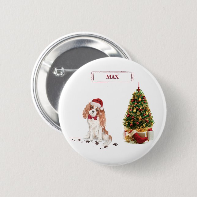 Cavalier King Charles Spaniel Funny Christmas Dog Button (Vorne & Hinten)
