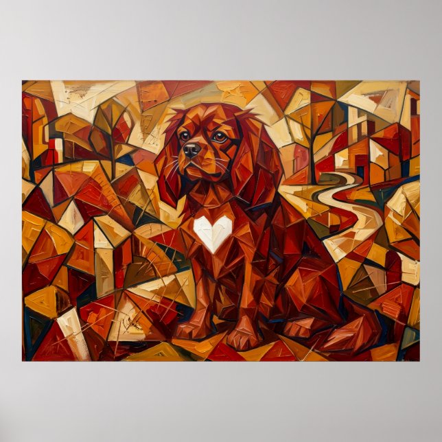 Cavalier King Charles Spaniel Geometrischer Kubist Poster (Vorne)