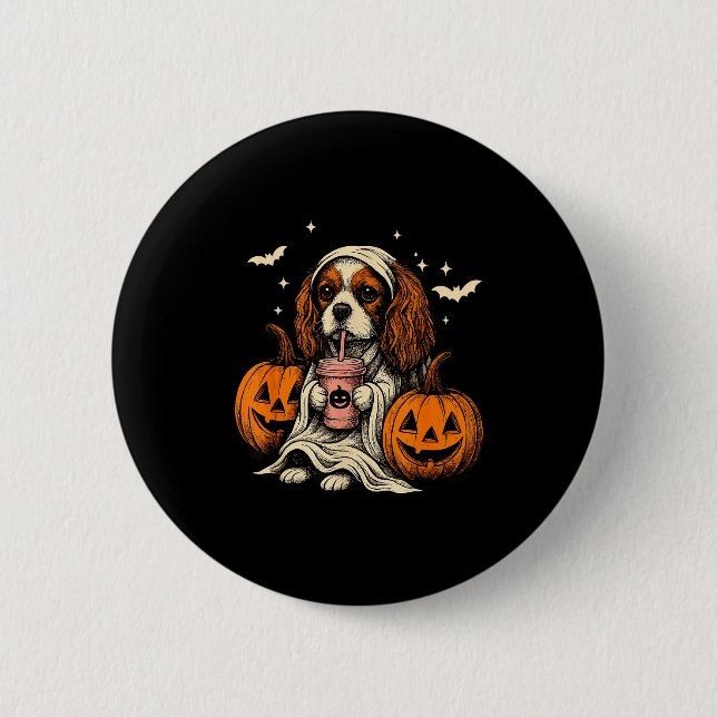 Cavalier King Charles Spaniel Ghost Halloween Cava Button (Vorderseite)