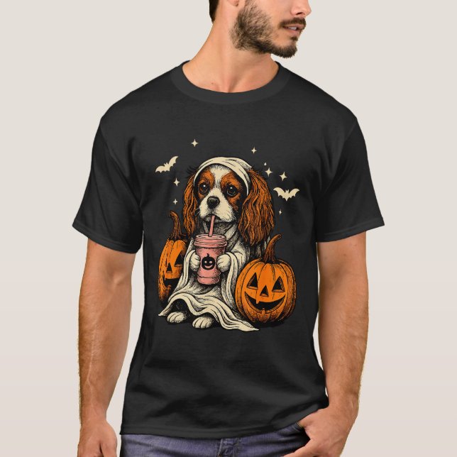 Cavalier King Charles Spaniel Ghost Halloween Cava T-Shirt (Vorderseite)
