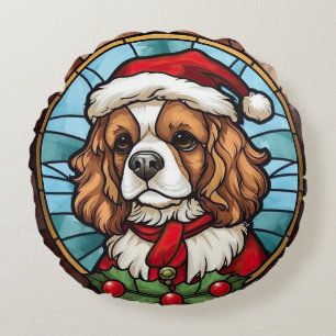 Cavalier King Charles Spaniel Glas Weihnachten Rundes Kissen