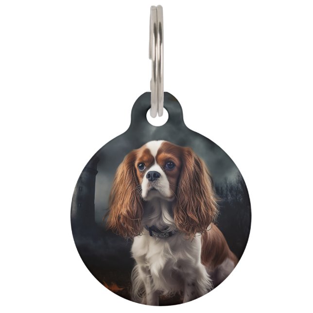 Cavalier King Charles Spaniel Halloween Beängstige Haustiermarke (Vorderseite)