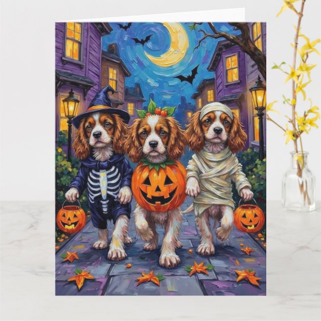 Cavalier King Charles Spaniel Halloween-Kostüme Karte (Gelbe Blume)