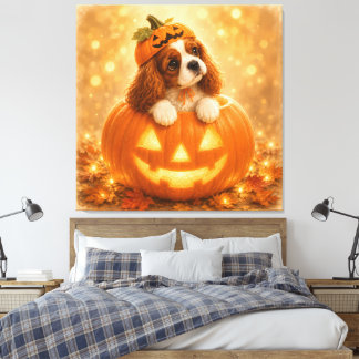 Cavalier King Charles Spaniel Halloween-Kürbis – Leinwanddruck