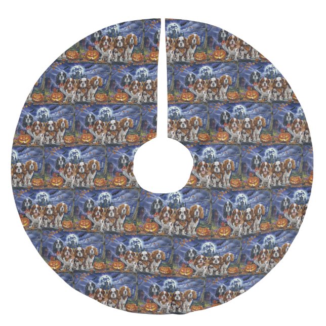 Cavalier King Charles Spaniel Halloween Spooky Polyester Weihnachtsbaumdecke (Vorderseite)