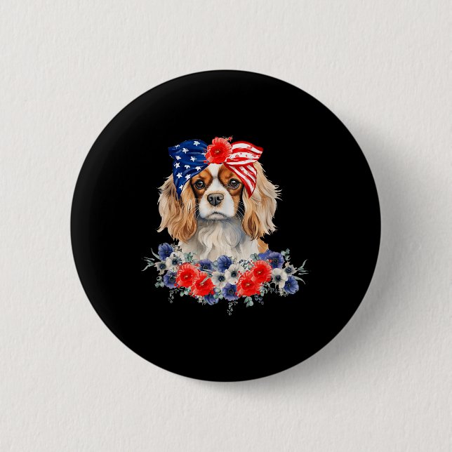 Cavalier King Charles Spaniel Halstuch USA-Flagge  Button (Vorderseite)
