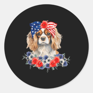 Cavalier King Charles Spaniel Halstuch USA-Flagge Runder Aufkleber