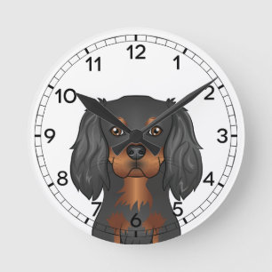 Cavalier King Charles Spaniel Hund Kopf Schwarz & Runde Wanduhr