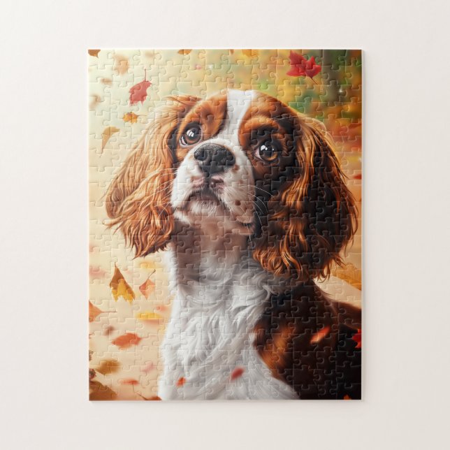 Cavalier King Charles Spaniel im Herbst (Vertikal)