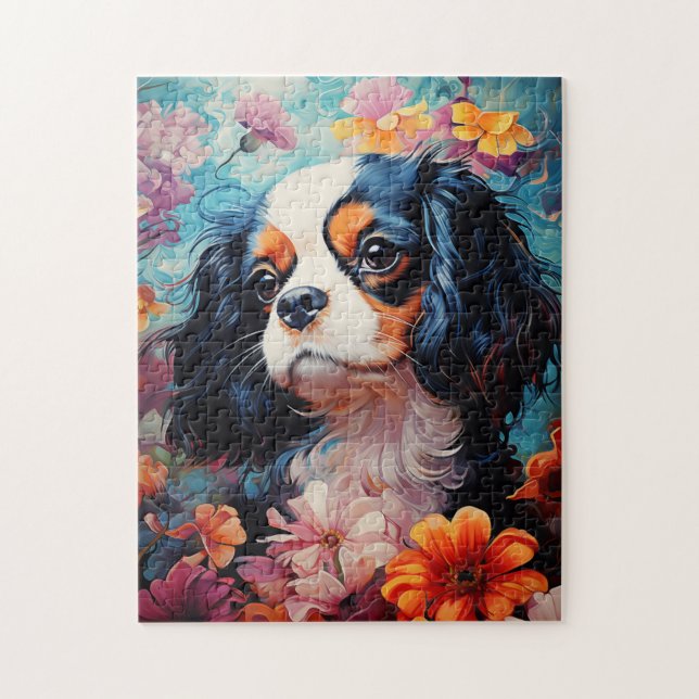Cavalier King Charles Spaniel in Blume (Vertikal)