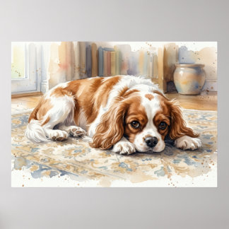 Cavalier King Charles Spaniel Liegt Wasserfarbe Poster