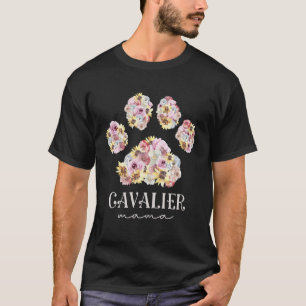 Cavalier King Charles Spaniel Mama Floral Paw Dog T-Shirt