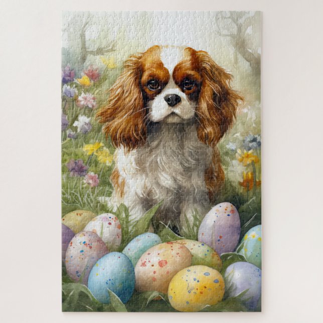 Cavalier King Charles Spaniel mit Ostereiern (Vertikal)