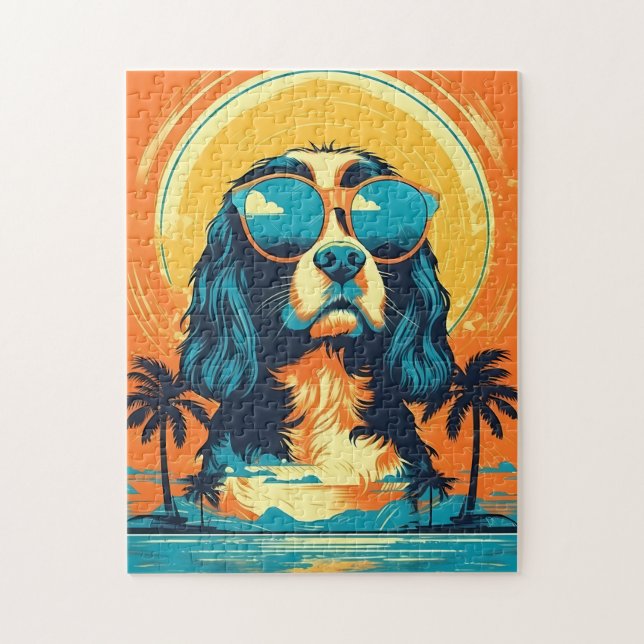 Cavalier King Charles Spaniel mit Sonnenbrille (Vertikal)