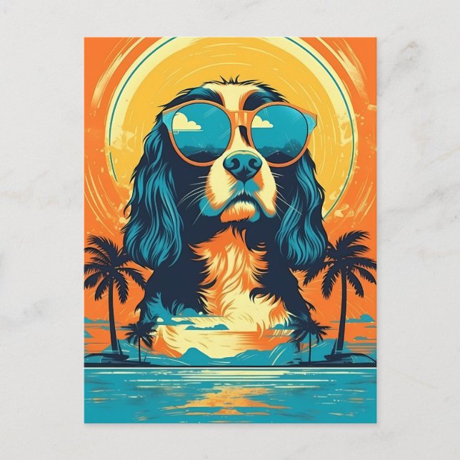 Cavalier King Charles Spaniel mit Sonnenbrille Postkarte (Vorderseite)