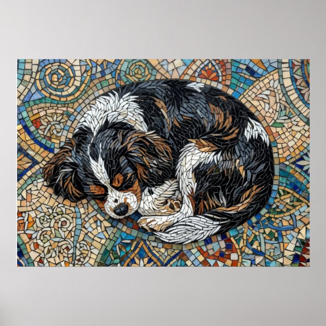 Cavalier King Charles Spaniel Mosaik Mandala Poste Poster (Vorne)