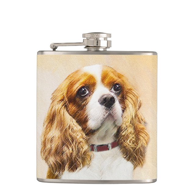 Cavalier King Charles Spaniel Original Malerei Flachmann (Vorderseite)