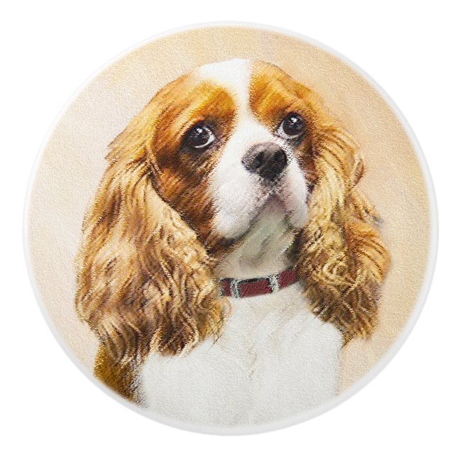 Cavalier King Charles Spaniel Original Malerei Keramikknauf (Vorderseite)