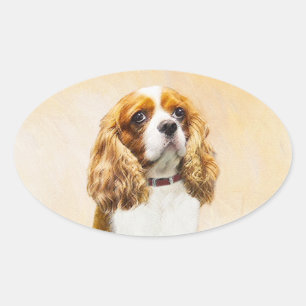 Cavalier King Charles Spaniel Original Malerei Ovaler Aufkleber