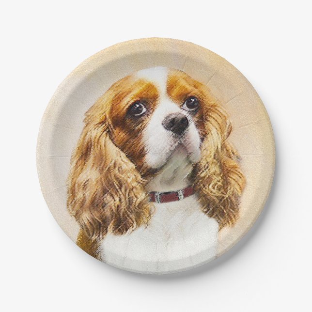 Cavalier King Charles Spaniel Original Malerei Pappteller (Vorderseite)