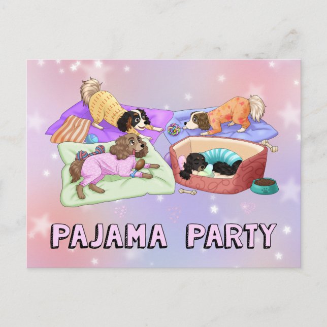 Cavalier King Charles Spaniel Pajama Party Cards! Postkarte (Vorderseite)