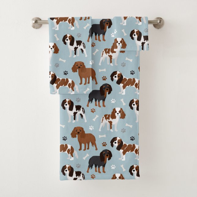 Cavalier King Charles Spaniel Paws and Bones Badhandtuch Set (Insitu)