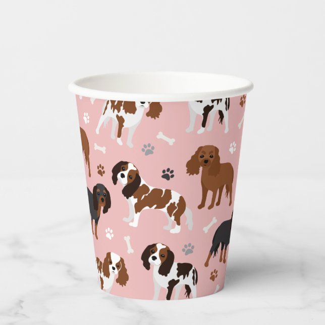 Cavalier King Charles Spaniel Paws and Bones Paper Pappbecher (Vorderseite)