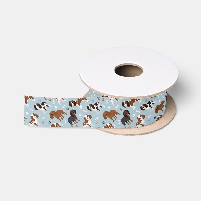 Cavalier King Charles Spaniel Paws and Bones Satinband (Spule)