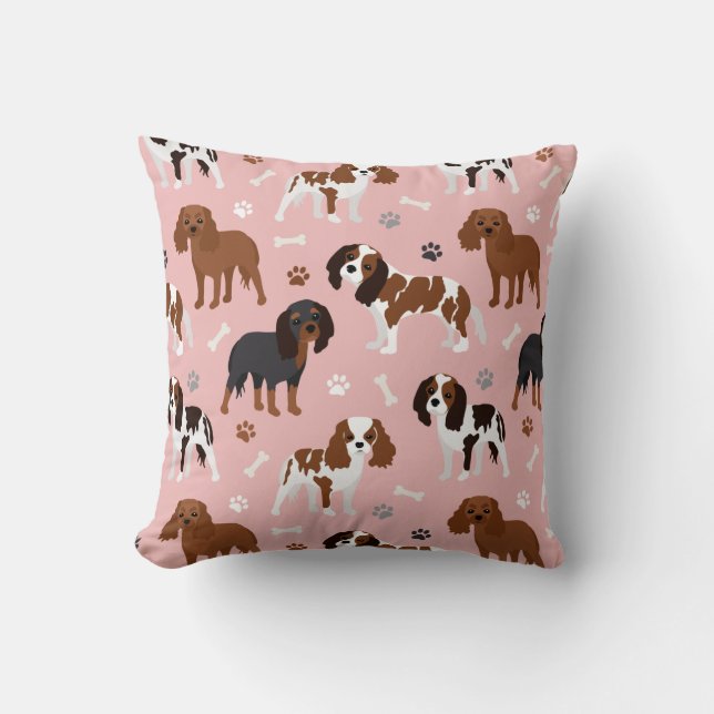 Cavalier King Charles Spaniel Paws and Bones Throw Kissen (Vorderseite)