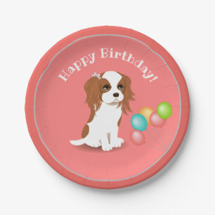 Cavalier King Charles Spaniel Pink Happy Birthday Pappteller