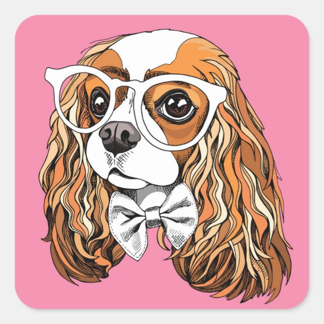 Cavalier King Charles Spaniel Portrait Quadratischer Aufkleber (Vorderseite)