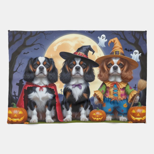 Cavalier King Charles Spaniel Pumpkin Halloween Geschirrtuch (Horizontal)
