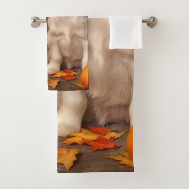 Cavalier King Charles Spaniel Puppy Autumn Pumpkin Badhandtuch Set (Insitu)