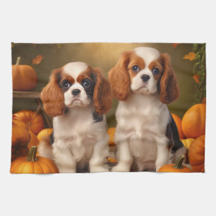 Cavalier King Charles Spaniel Puppy Autumn Pumpkin Geschirrtuch