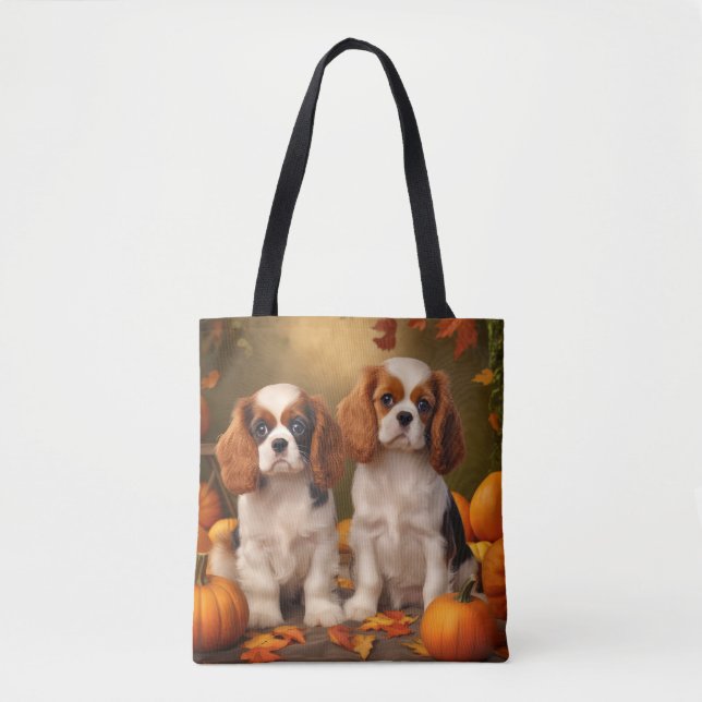 Cavalier King Charles Spaniel Puppy Autumn Pumpkin Tasche (Vorderseite)