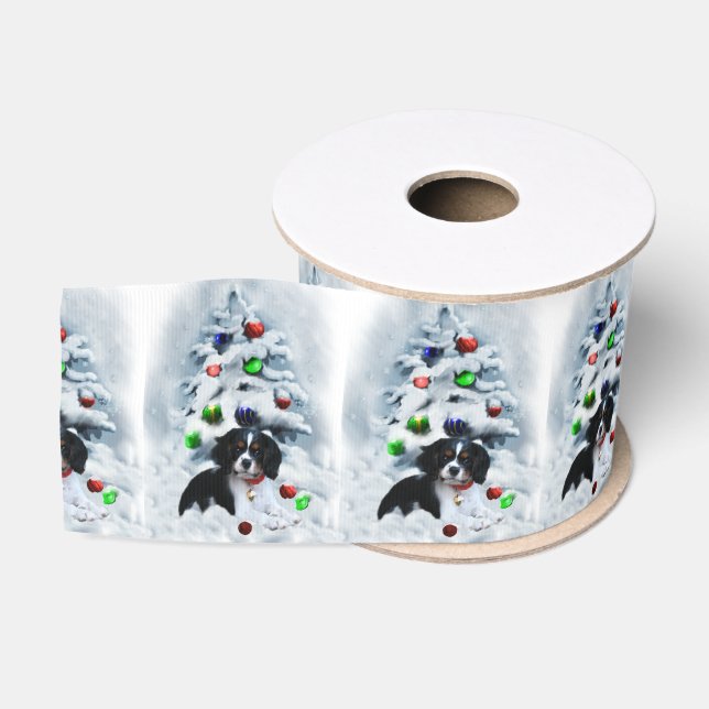Cavalier King Charles Spaniel Puppy Christmas Ripsband (Spule)