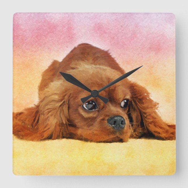 Cavalier King Charles Spaniel Quadratische Wanduhr (Vorderseite)
