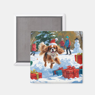 Cavalier King Charles Spaniel Schnee mit Weihnacht Magnet