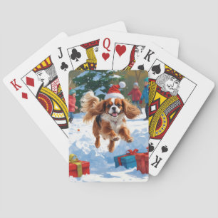 Cavalier King Charles Spaniel Schnee mit Weihnacht Spielkarten