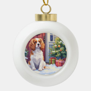 Cavalier King Charles Spaniel Schneesilvester Keramik Kugel-Ornament