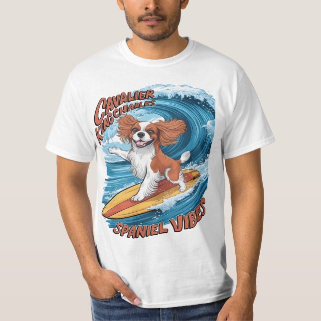 Cavalier King Charles Spaniel Shred Wave Surfing T-Shirt (Vorderseite)