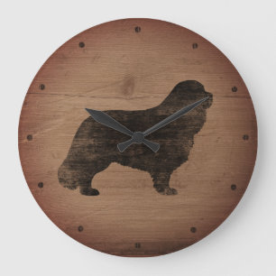 Cavalier King Charles Spaniel Silhouette Rustikal Große Wanduhr
