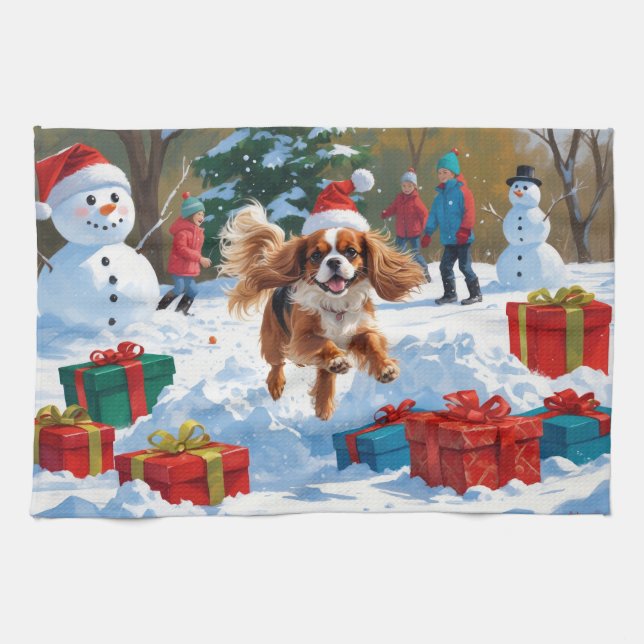 Cavalier King Charles Spaniel Snow mit Weihnachten Geschirrtuch (Horizontal)