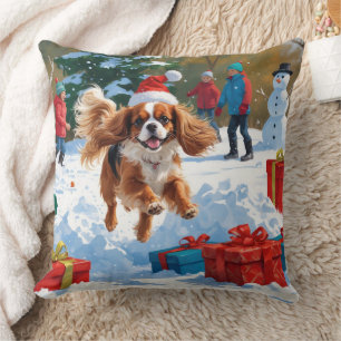 Cavalier King Charles Spaniel Snow mit Weihnachten Kissen
