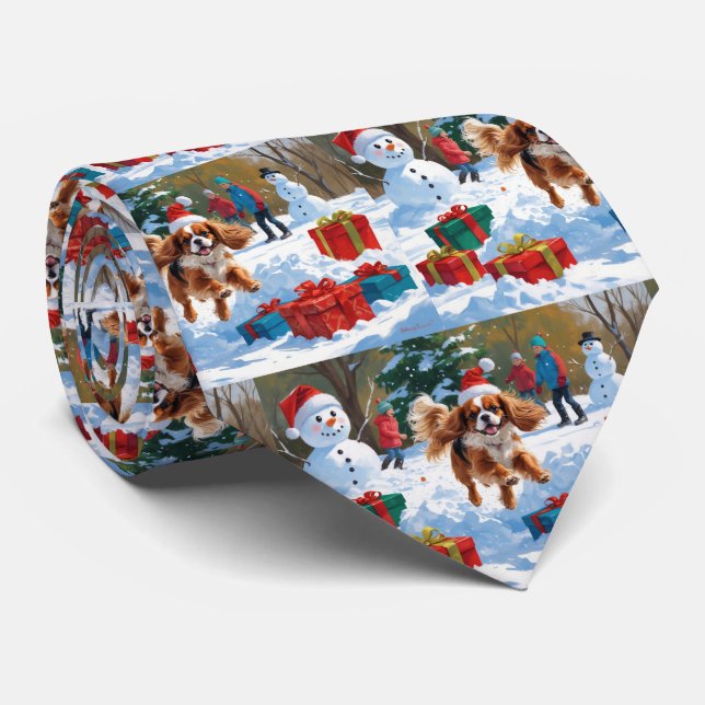 Cavalier King Charles Spaniel Snow mit Weihnachten Krawatte (Gerollt)