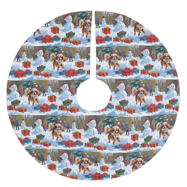 Cavalier King Charles Spaniel Snow mit Weihnachten Polyester Weihnachtsbaumdecke (Vorderseite)